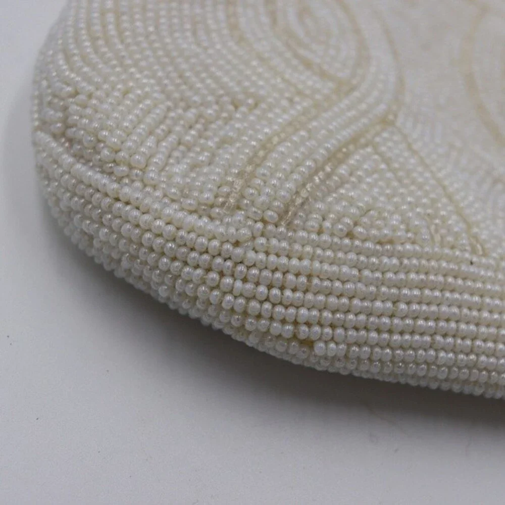 Richere Vintage Beaded White Evening Clutch Purse With Chain